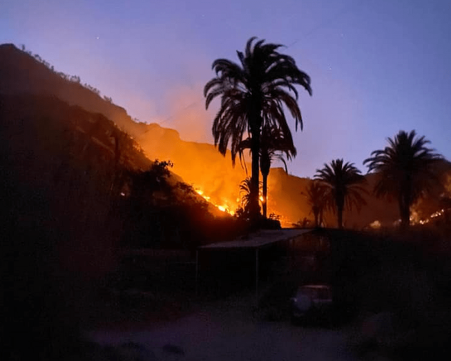 Imagen del fuego que se desató anoche en Mogán (Foto TA)